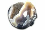 Realistic Polished Banded Agate Skull with Quartz Crystal Pocket #378643-4